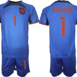 Men's Netherlands #1 Pasveer Royal Away Soccer Jersey Suit