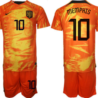Men's Netherlands #10 Memphis Orange Home Soccer Jersey Suit