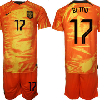 Men's Netherlands #17 Blind Orange Home Soccer Jersey Suit 1