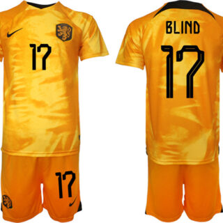 Men's Netherlands #17 Blind Orange Home Soccer Jersey Suit