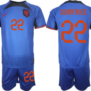 Men's Netherlands #22 Dumfries Royal Away Soccer Jersey Suit