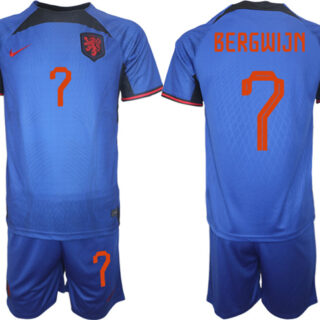 Men's Netherlands #7 Bergwijn Royal Away Soccer Jersey Suit