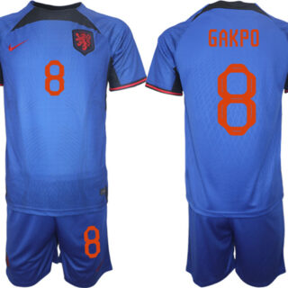 Men's Netherlands #8 Gakpo Royal Away Soccer Jersey Suit
