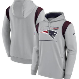 Men's New England Patriots 2021 Gray Sideline Logo Performance Pullover Hoodie