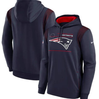Men's New England Patriots 2021 Navy Sideline Logo Performance Pullover Hoodie
