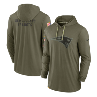 Men's New England Patriots 2022 Olive Salute To Service Tonal Pullover Hoodie