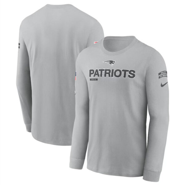 Men's New England Patriots 2024 Gray Salute To Service Long Sleeve T-Shirt