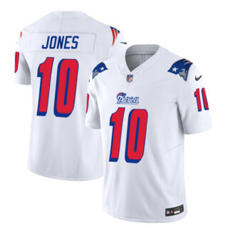Men's New England Patriots #10 Mac Jones White 2023 F.U.S.E. Throwback Limited Stitched Football Jersey