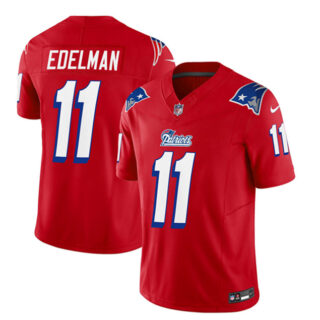Men's New England Patriots #11 Julian Edelman Red 2023 F.U.S.E. Throwback Limited Stitched Football Jersey