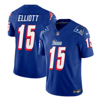 Men's New England Patriots #15 Ezekiel Elliott Blue 2023 F.U.S.E. Throwback Limited Stitched Football Jersey