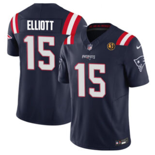 Men's New England Patriots #15 Ezekiel Elliott Navy 2023 F.U.S.E. With John Madden Patch Vapor Limited Stitched Football Jersey