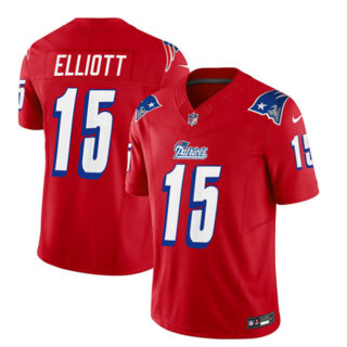 Men's New England Patriots #15 Ezekiel Elliott Red 2023 F.U.S.E. Throwback Limited Stitched Football Jersey