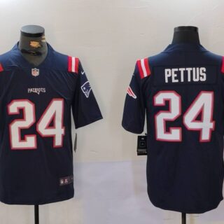 Men's New England Patriots #24 Dell Pettus Navy Vapor Limited Stitched Football Jersey