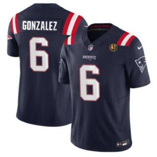 Men's New England Patriots #6 Christian Gonzalez Navy 2023 F.U.S.E. With John Madden Patch Vapor Limited Stitched Football Jersey