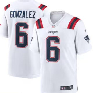 Men's New England Patriots #6 Christian Gonzalez White Vapor Limited Jersey