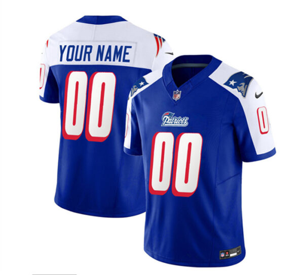 Men's New England Patriots Active Player Custom Blue White 2023 F.U.S.E. Throwback Limited Stitched Football Jersey