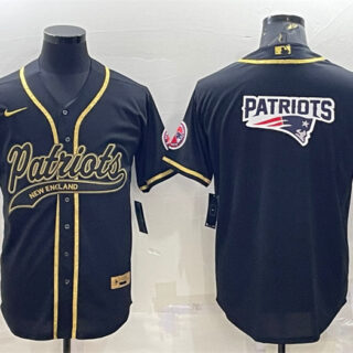 Men's New England Patriots Black Gold Team Big Logo With Patch Cool Base Stitched Baseball Jersey