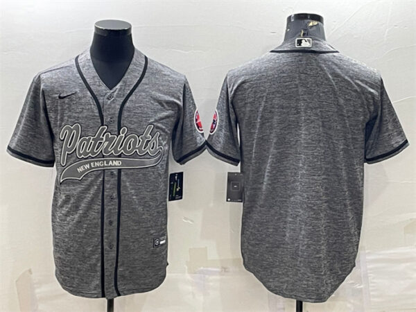 Men's New England Patriots Blank Grey With Patch Cool Base Stitched Baseball Jersey