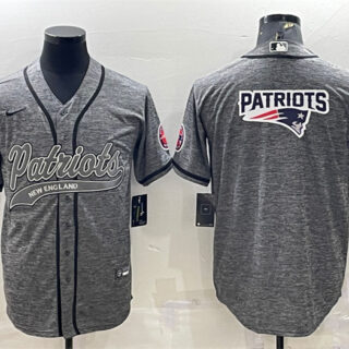 Men's New England Patriots Grey Team Big Logo With Patch Cool Base Stitched Baseball Jersey