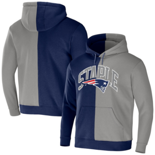 Men's New England Patriots Navy Grey Split Logo Pullover Hoodie