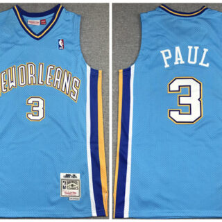Men's New Orleans Hornets #3 Chris Paul 2005-06 Light Blue Throwback Stitched Jersey