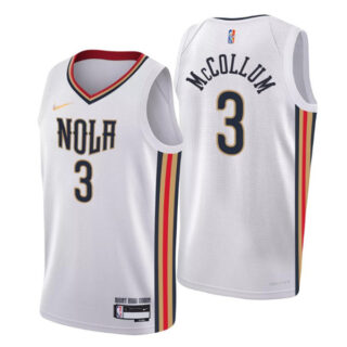 Men's New Orleans Pelicans #3 C.J. McCollum 2021 22 White City Edition 75th Anniversary Stitched Jersey