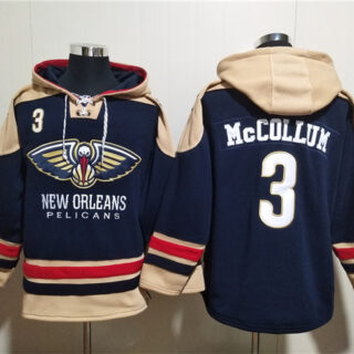 Men's New Orleans Pelicans #3 CJ McCollum Navy Ageless Must-Have Lace-Up Pullover Hoodie