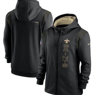 Men's New Orleans Saints 2021 Black Sideline Team Performance Full-Zip Hoodie