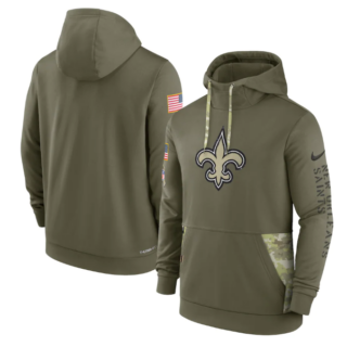 Men's New Orleans Saints 2022 Olive Salute To Service Therma Performance Pullover Hoodie