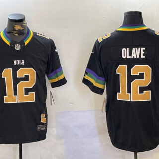 Men's New Orleans Saints #12 Chris Olave Black 2024 F.U.S.E. Vapor Limited Stitched Jerseys