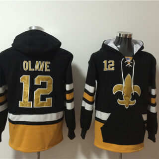 Men's New Orleans Saints #12 Chris Olave Black Ageless Must-Have Lace-Up Pullover Hoodie