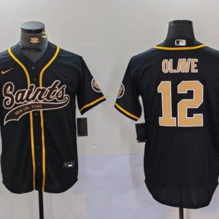 Men's New Orleans Saints #12 Chris Olave Black Cool Base Stitched Baseball Jersey1