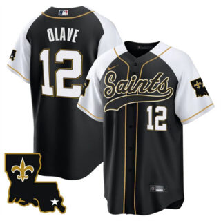 Men's New Orleans Saints #12 Chris Olave Black White 1987 Legacy Cool Base Stitched Baseball Jersey