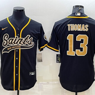 Men's New Orleans Saints #13 Michael Thomas Black With Patch Cool Base Stitched Baseball Jersey