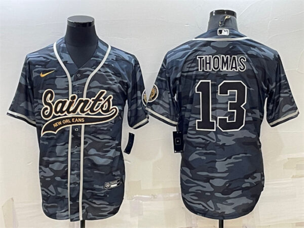Men's New Orleans Saints #13 Michael Thomas Grey Camo With Patch Cool Base Stitched Baseball Jerse