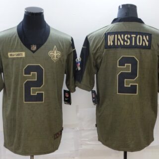 Men's New Orleans Saints #2 Jameis Winston 2021 Olive Salute To Service Limited Stitched Jersey