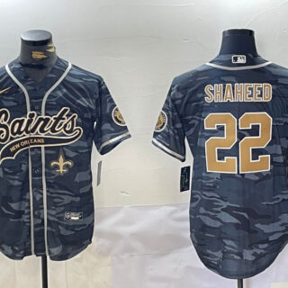 Men's New Orleans Saints #22 Rashid Shaheed Grey Camo With Patch Cool Base Stitched Baseball Jerseys