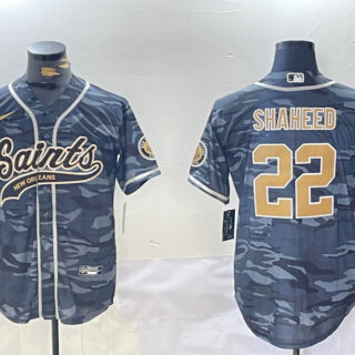 Men's New Orleans Saints #22 Rashid Shaheed Grey Camo With Patch Cool Base Stitched Baseball Jersey