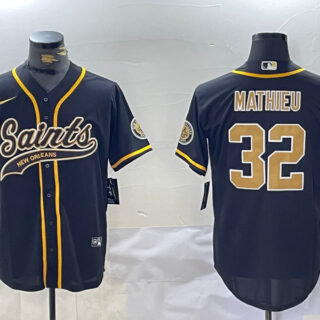 Men's New Orleans Saints #32 Tyrann Mathieu Black Cool Base Stitched Baseball Jerseys