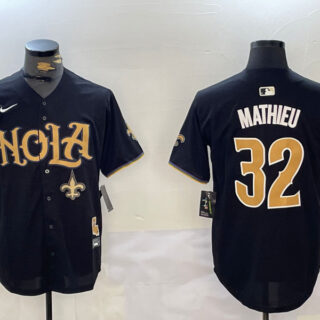 Men's New Orleans Saints #32 Tyrann Mathieu Black Cool Base Stitched Baseball Jerseys