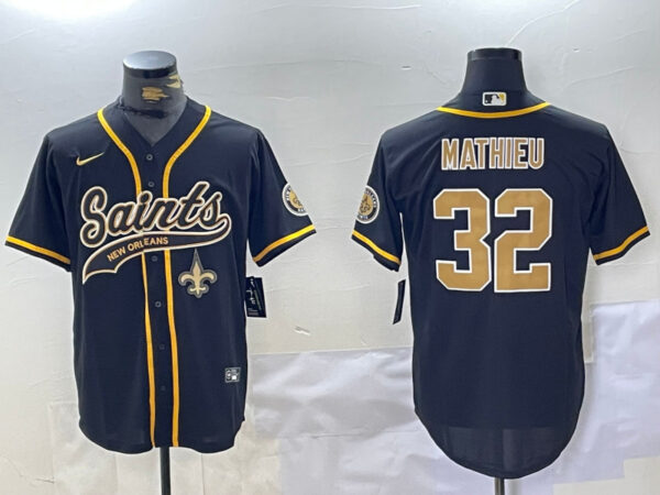 Men's New Orleans Saints #32 Tyrann Mathieu Black Cool Base Stitched Baseball Jerseys