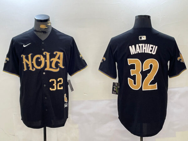 Men's New Orleans Saints #32 Tyrann Mathieu Black Cool Base Stitched Baseball Jerseys