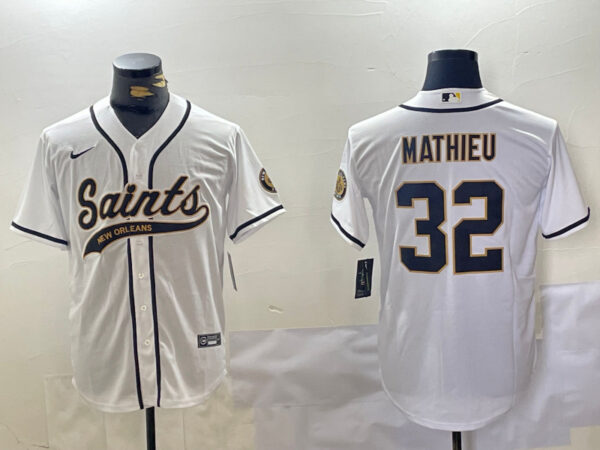 Men's New Orleans Saints #32 Tyrann Mathieu White Cool Base Stitched Baseball Jerseys