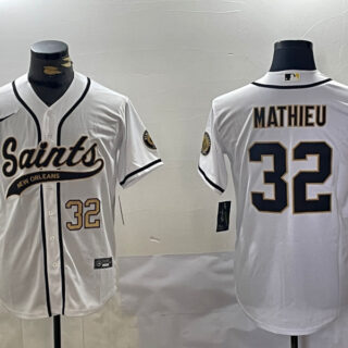 Men's New Orleans Saints #32 Tyrann Mathieu White Cool Base Stitched Baseball Jerseys