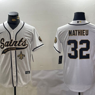 Men's New Orleans Saints #32 Tyrann Mathieu White Cool Base Stitched Baseball Jerseys
