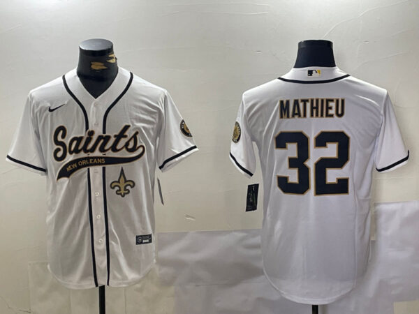 Men's New Orleans Saints #32 Tyrann Mathieu White Cool Base Stitched Baseball Jerseys