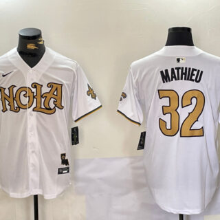 Men's New Orleans Saints #32 Tyrann Mathieu White Cool Base Stitched Baseball Jerseys
