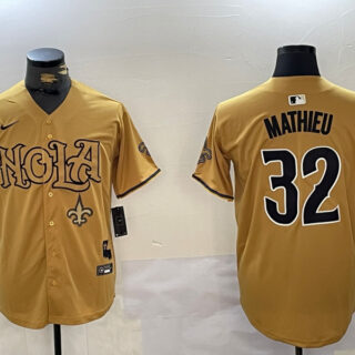 Men's New Orleans Saints #32 Tyrann Mathieu yellow Cool Base Stitched Baseball Jerseys