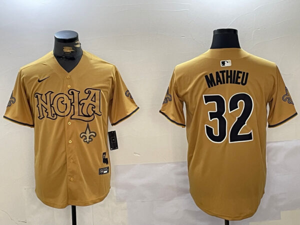 Men's New Orleans Saints #32 Tyrann Mathieu yellow Cool Base Stitched Baseball Jerseys