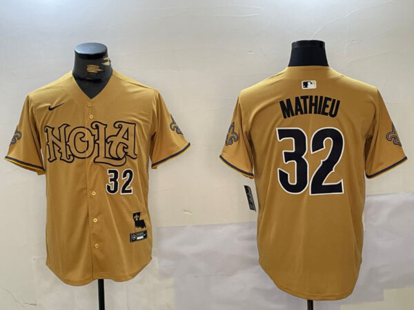 Men's New Orleans Saints #32 Tyrann Mathieu yellow Cool Base Stitched Baseball Jerseys